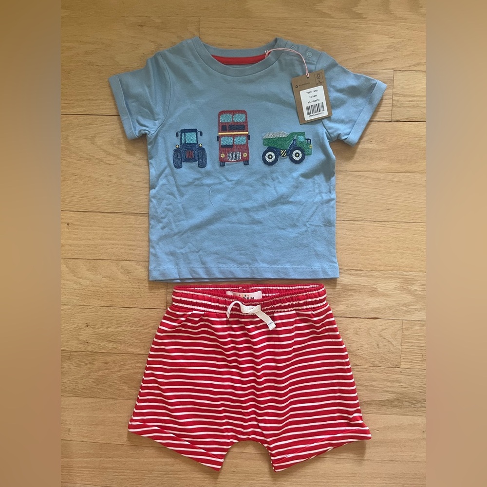 Baby Boden Light Blue Tee with Red Trim